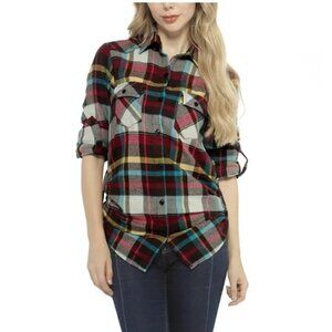 Matchstick Button Down Roll Tabbed Sleeves Plaid Shirt NWOT Size Medium
